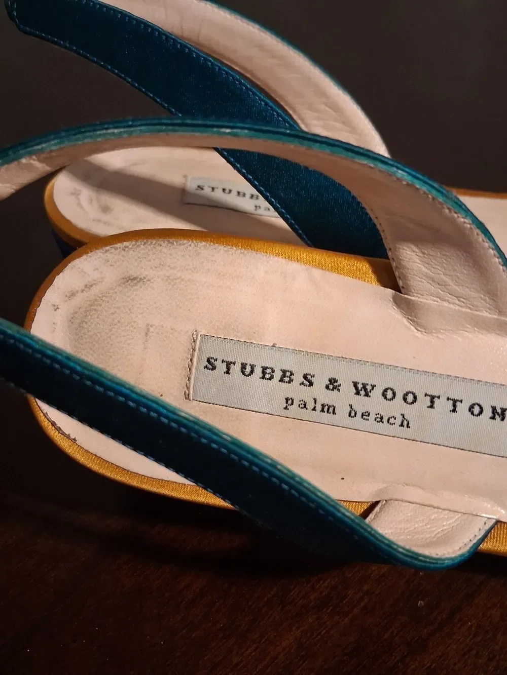 Stubbs & Wootton Magenta Pointed Slingbacks with Teal Straps